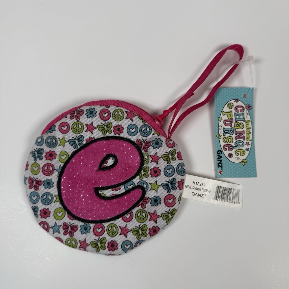 Ganz Change Coin Purse "E" Retro Peace Love Butterfly Zipper Lightweight NWT